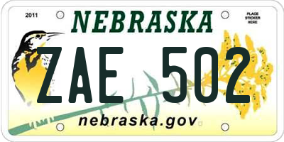NE license plate ZAE502