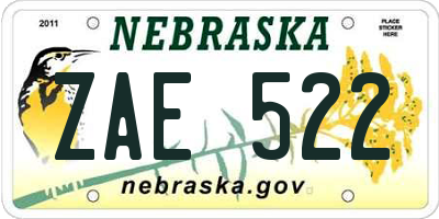NE license plate ZAE522