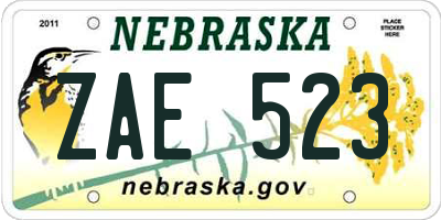NE license plate ZAE523
