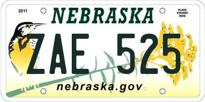 NE license plate ZAE525