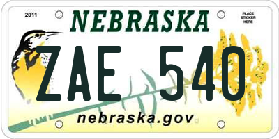NE license plate ZAE540