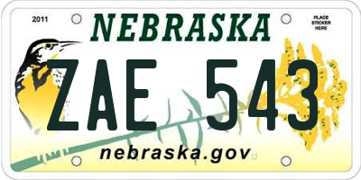 NE license plate ZAE543