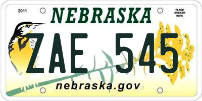 NE license plate ZAE545