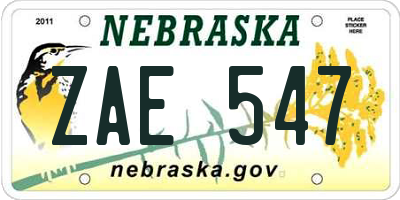 NE license plate ZAE547