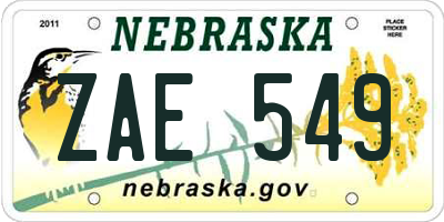NE license plate ZAE549