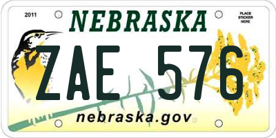 NE license plate ZAE576