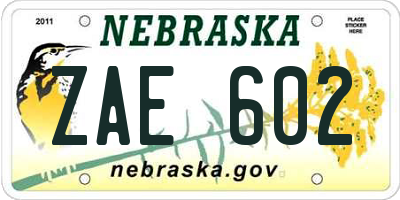 NE license plate ZAE602