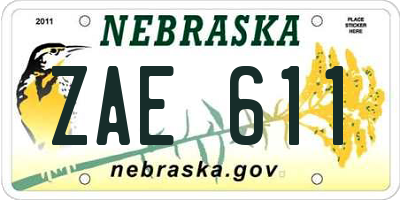 NE license plate ZAE611