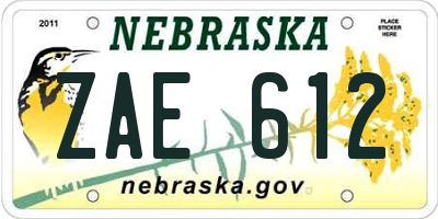 NE license plate ZAE612