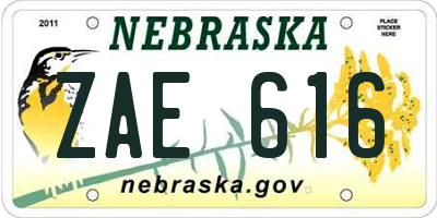 NE license plate ZAE616