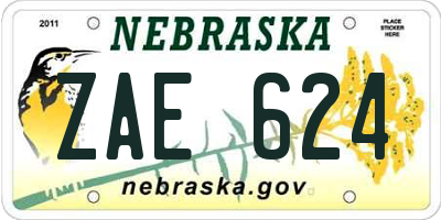 NE license plate ZAE624