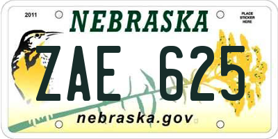 NE license plate ZAE625
