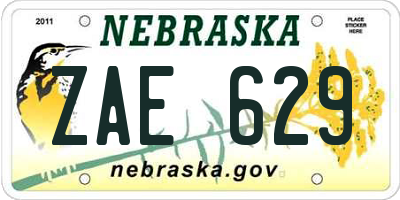 NE license plate ZAE629