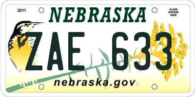 NE license plate ZAE633