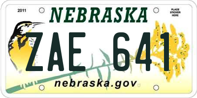 NE license plate ZAE641