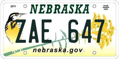 NE license plate ZAE647
