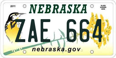 NE license plate ZAE664