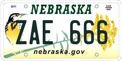 NE license plate ZAE666