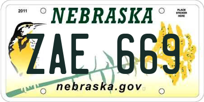 NE license plate ZAE669