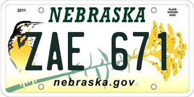 NE license plate ZAE671