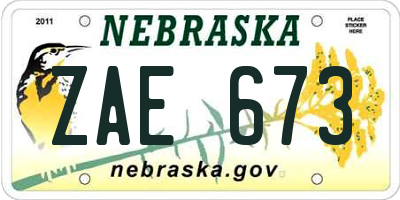 NE license plate ZAE673