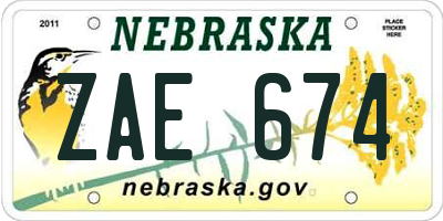 NE license plate ZAE674