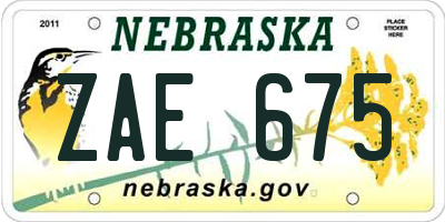 NE license plate ZAE675