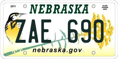 NE license plate ZAE690