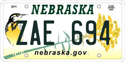NE license plate ZAE694