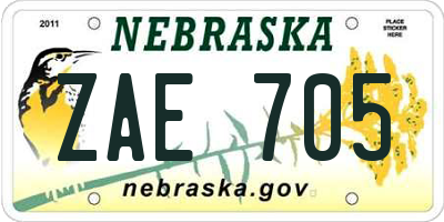 NE license plate ZAE705