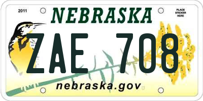 NE license plate ZAE708