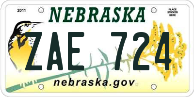 NE license plate ZAE724