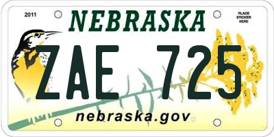 NE license plate ZAE725