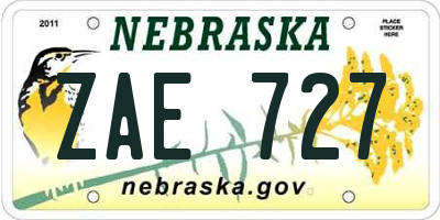 NE license plate ZAE727