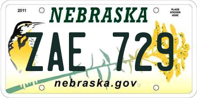 NE license plate ZAE729