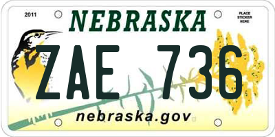 NE license plate ZAE736