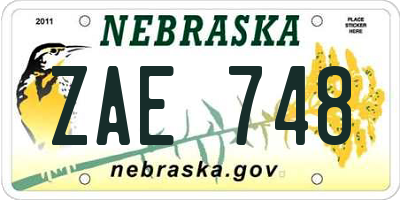 NE license plate ZAE748