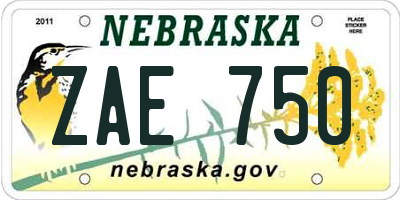 NE license plate ZAE750