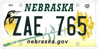 NE license plate ZAE765