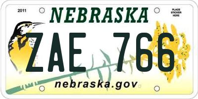 NE license plate ZAE766