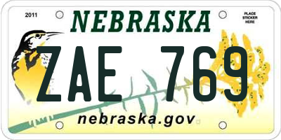 NE license plate ZAE769