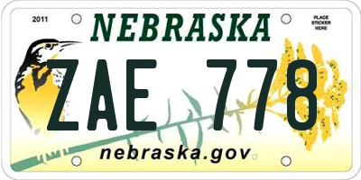 NE license plate ZAE778