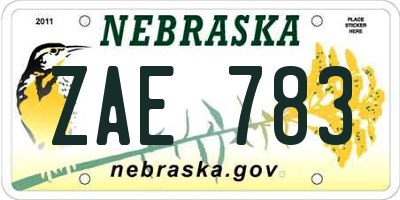 NE license plate ZAE783