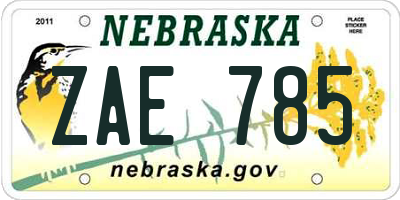 NE license plate ZAE785