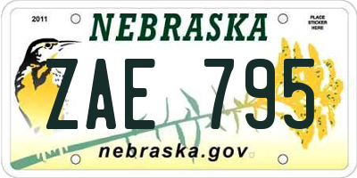NE license plate ZAE795