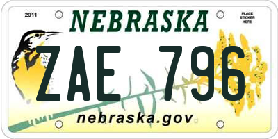 NE license plate ZAE796
