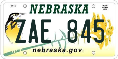NE license plate ZAE845