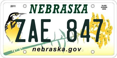 NE license plate ZAE847