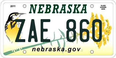 NE license plate ZAE860