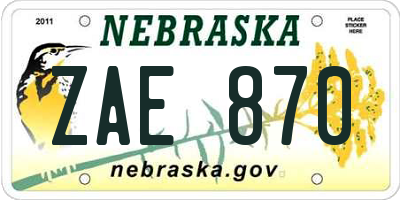 NE license plate ZAE870